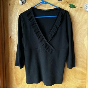 WOMENS BLACK SWEATER RIBBED RUFFLES SIZE XL